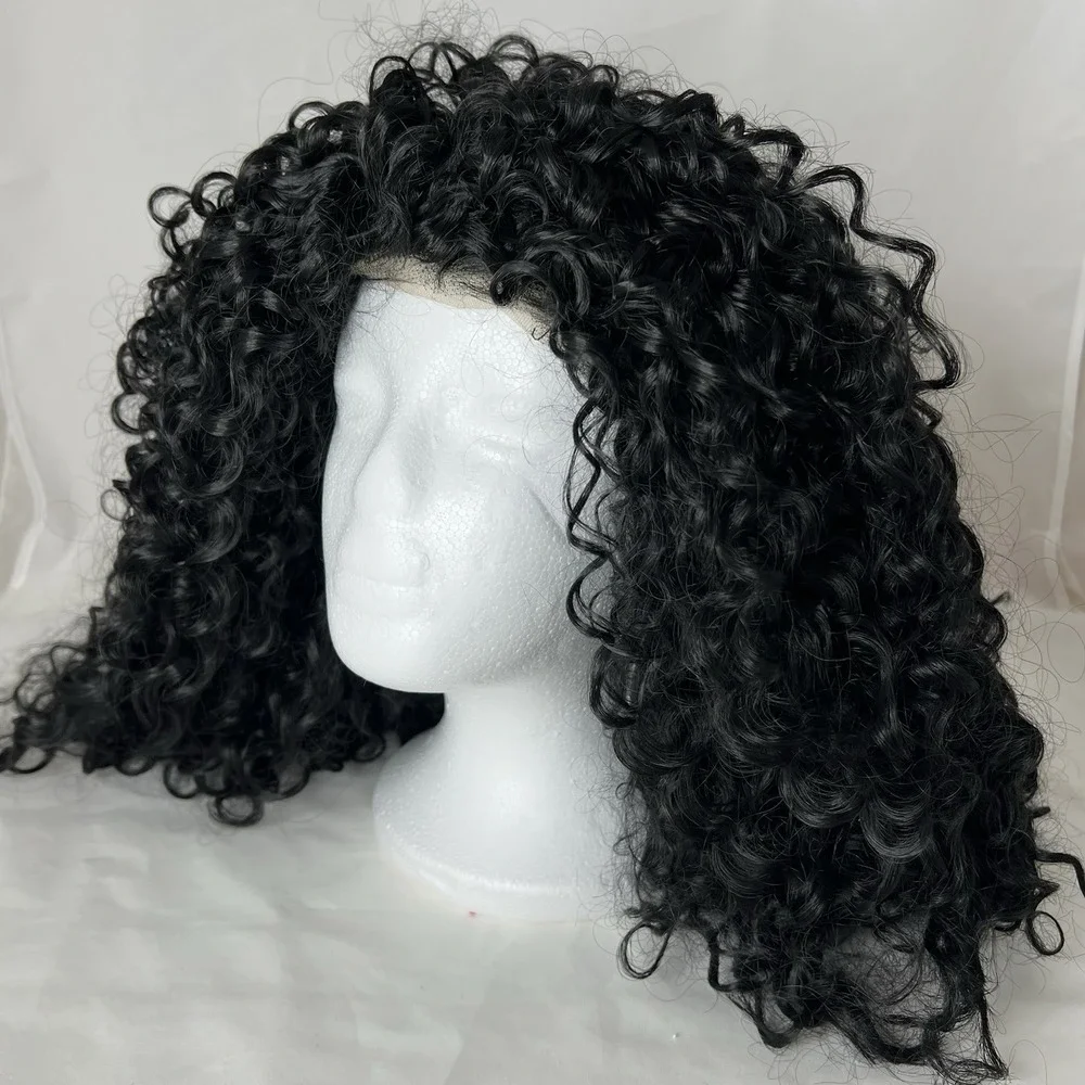 Curly Black Lace Front Wig Shoulder Length Tight Ringlets‎ Heat Safe Synthetic